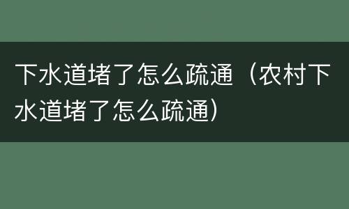 下水道堵了怎么疏通（农村下水道堵了怎么疏通）