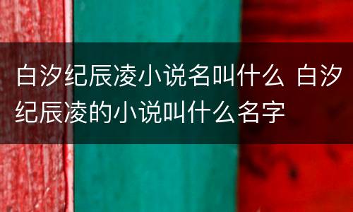 白汐纪辰凌小说名叫什么 白汐纪辰凌的小说叫什么名字