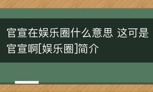 官宣在娱乐圈什么意思 这可是官宣啊[娱乐圈]简介