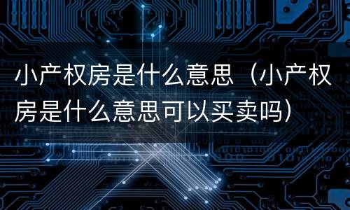 小产权房是什么意思（小产权房是什么意思可以买卖吗）