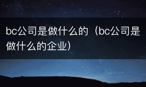 bc公司是做什么的（bc公司是做什么的企业）