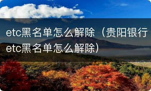 etc黑名单怎么解除（贵阳银行etc黑名单怎么解除）