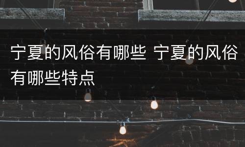 宁夏的风俗有哪些 宁夏的风俗有哪些特点