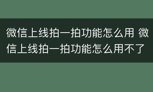 微信上线拍一拍功能怎么用 微信上线拍一拍功能怎么用不了