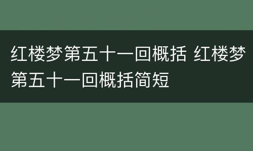 红楼梦第五十一回概括 红楼梦第五十一回概括简短