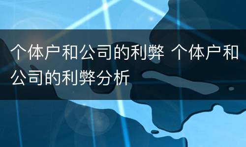 个体户和公司的利弊 个体户和公司的利弊分析