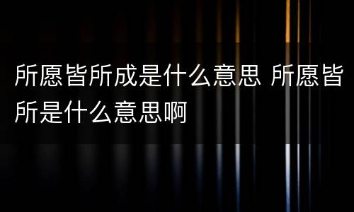 所愿皆所成是什么意思 所愿皆所是什么意思啊