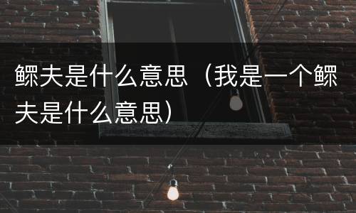 鳏夫是什么意思（我是一个鳏夫是什么意思）