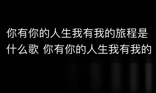 你有你的人生我有我的旅程是什么歌 你有你的人生我有我的旅程是什么歌歌词