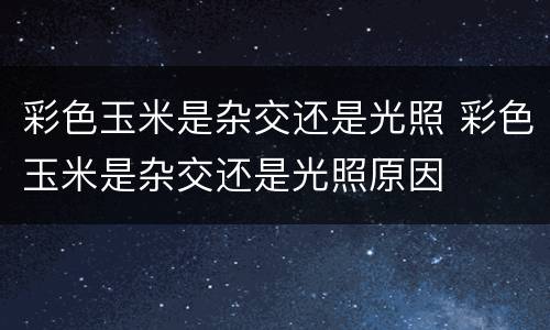 彩色玉米是杂交还是光照 彩色玉米是杂交还是光照原因
