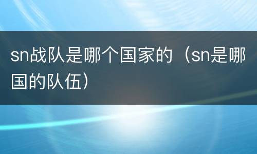 sn战队是哪个国家的（sn是哪国的队伍）