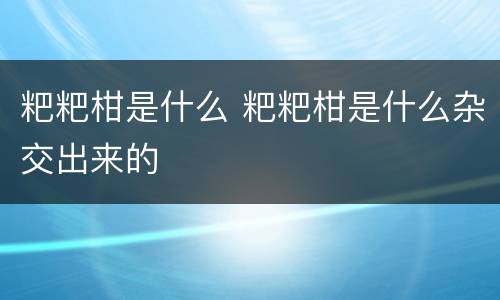 粑粑柑是什么 粑粑柑是什么杂交出来的