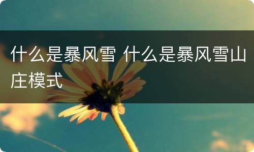 什么是暴风雪 什么是暴风雪山庄模式