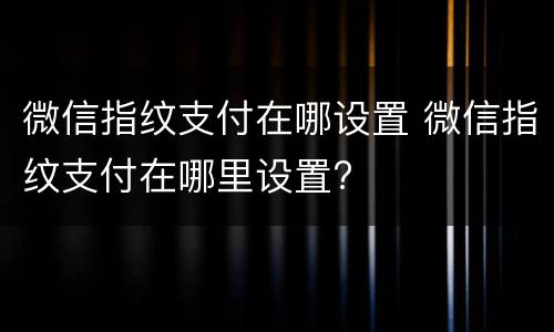 微信指纹支付在哪设置 微信指纹支付在哪里设置?