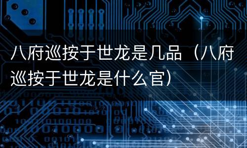 八府巡按于世龙是几品（八府巡按于世龙是什么官）