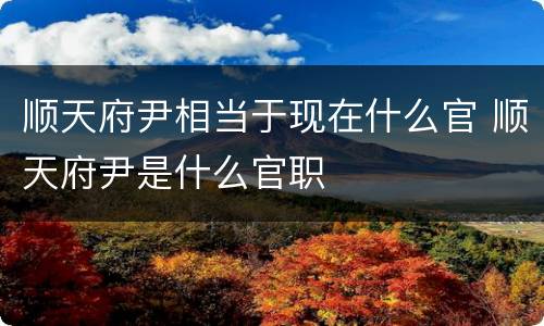 顺天府尹相当于现在什么官 顺天府尹是什么官职
