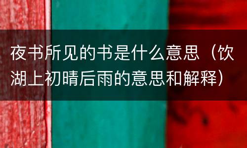 夜书所见的书是什么意思（饮湖上初晴后雨的意思和解释）