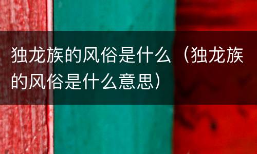 独龙族的风俗是什么（独龙族的风俗是什么意思）