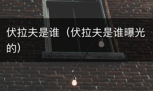 伏拉夫是谁（伏拉夫是谁曝光的）