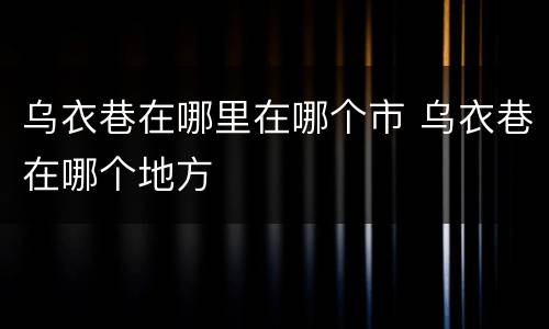 乌衣巷在哪里在哪个市 乌衣巷在哪个地方