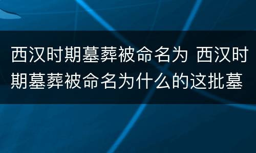 西汉时期墓葬被命名为 西汉时期墓葬被命名为什么的这批墓葬结构宏伟复杂