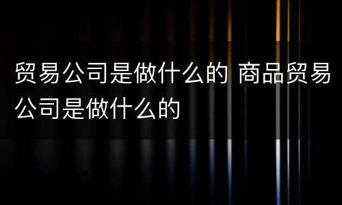 贸易公司是做什么的 商品贸易公司是做什么的