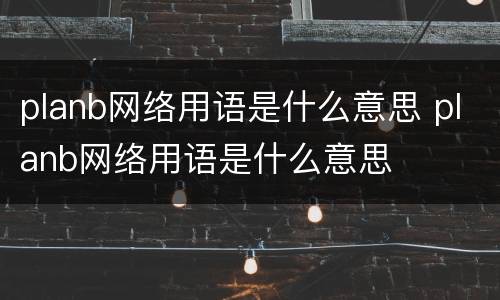 planb网络用语是什么意思 planb网络用语是什么意思