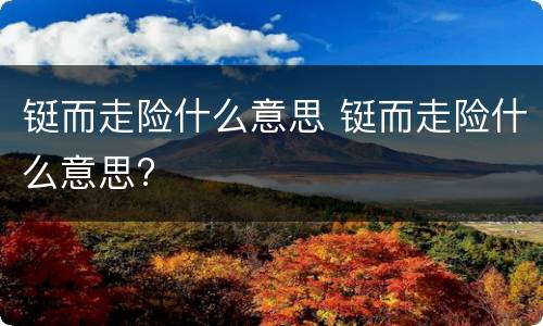 铤而走险什么意思 铤而走险什么意思?
