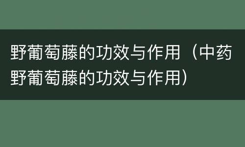 野葡萄藤的功效与作用（中药野葡萄藤的功效与作用）