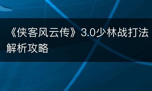 《侠客风云传》3.0少林战打法解析攻略