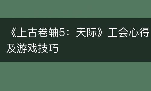 《上古卷轴5：天际》工会心得及游戏技巧