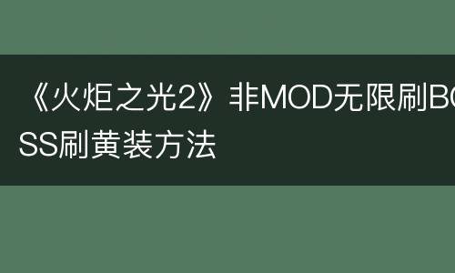 《火炬之光2》非MOD无限刷BOSS刷黄装方法