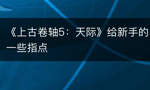 《上古卷轴5：天际》给新手的一些指点
