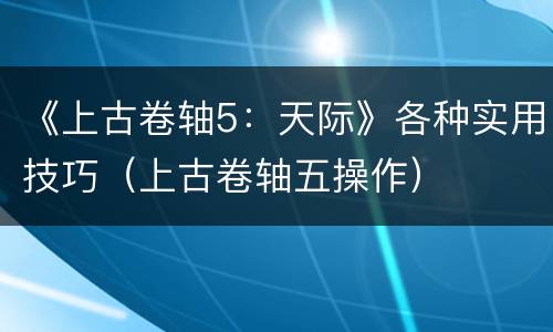 《上古卷轴5：天际》各种实用技巧（上古卷轴五操作）