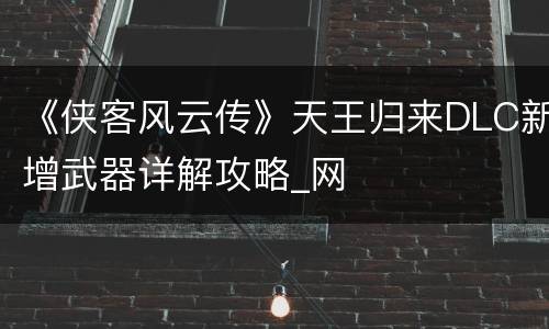 《侠客风云传》天王归来DLC新增武器详解攻略_网