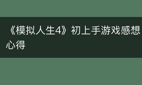 《模拟人生4》初上手游戏感想心得