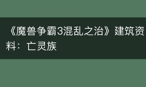 《魔兽争霸3混乱之治》建筑资料：亡灵族