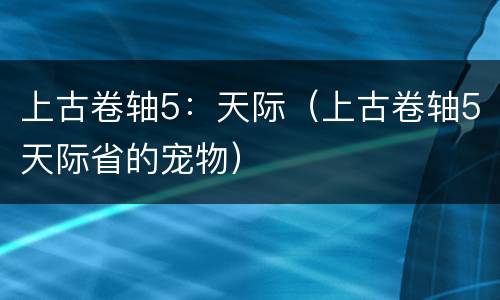 上古卷轴5：天际（上古卷轴5天际省的宠物）