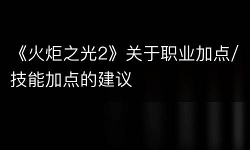 《火炬之光2》关于职业加点/技能加点的建议