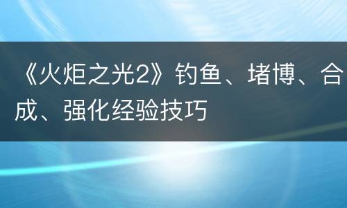 《火炬之光2》钓鱼、堵博、合成、强化经验技巧