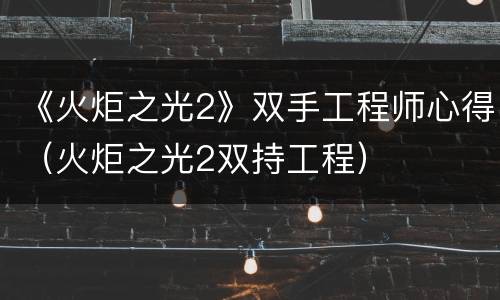《火炬之光2》双手工程师心得（火炬之光2双持工程）
