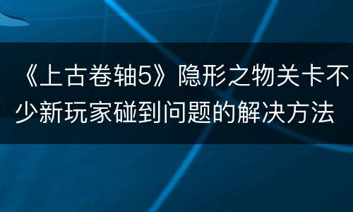 《上古卷轴5》隐形之物关卡不少新玩家碰到问题的解决方法
