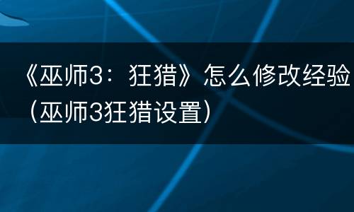 《巫师3：狂猎》怎么修改经验（巫师3狂猎设置）