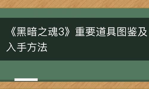 《黑暗之魂3》重要道具图鉴及入手方法