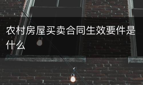 农村房屋买卖合同生效要件是什么