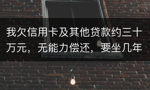 我欠信用卡及其他贷款约三十万元，无能力偿还，要坐几年年