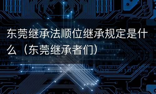 东莞继承法顺位继承规定是什么（东莞继承者们）