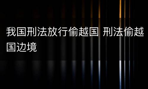 我国刑法放行偷越国 刑法偷越国边境