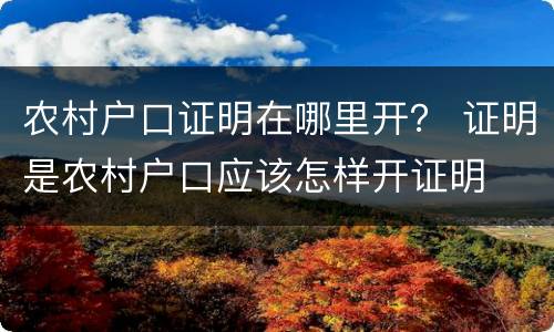 农村户口证明在哪里开？ 证明是农村户口应该怎样开证明