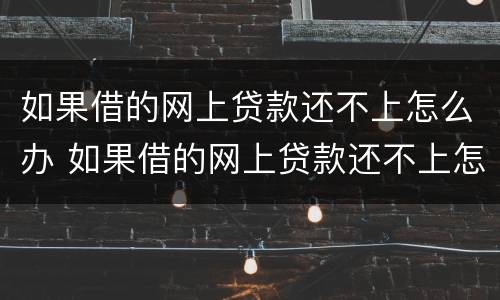 如果借的网上贷款还不上怎么办 如果借的网上贷款还不上怎么办